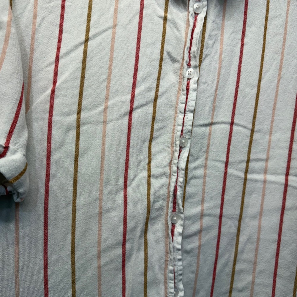American Eagle Women's XL Striped Short Sleeve Button Down Linen Blend Shirt - Picture 7 of 8